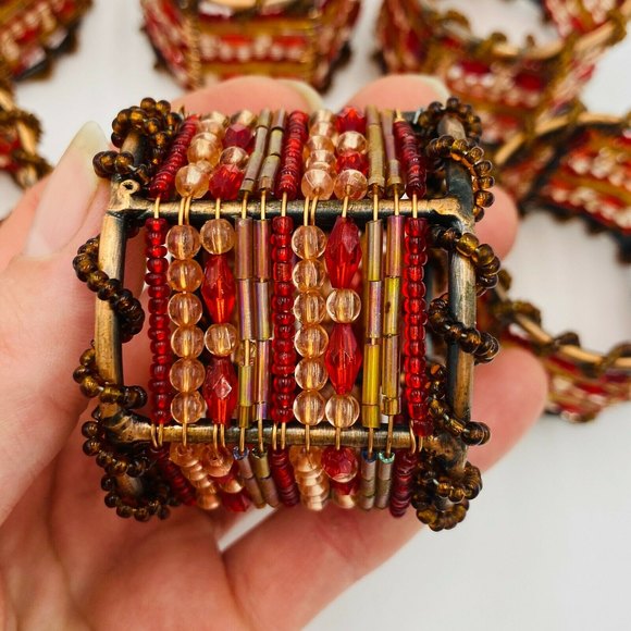 Pier 1 Imports Copper Colored Napkin Rings with Brown/Red Beads Set of 8 - Picture 3 of 8
